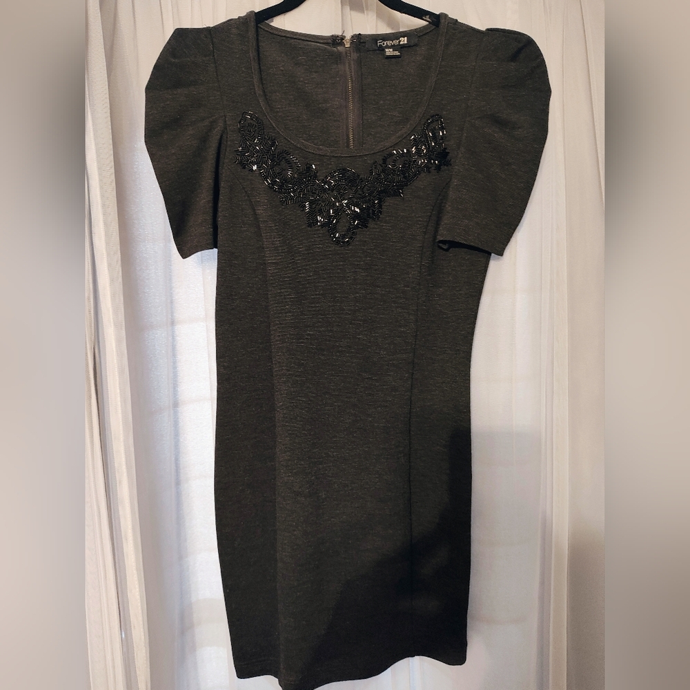 Forever 21 Black Dress with Embellished Neckline, Women's Size Medium